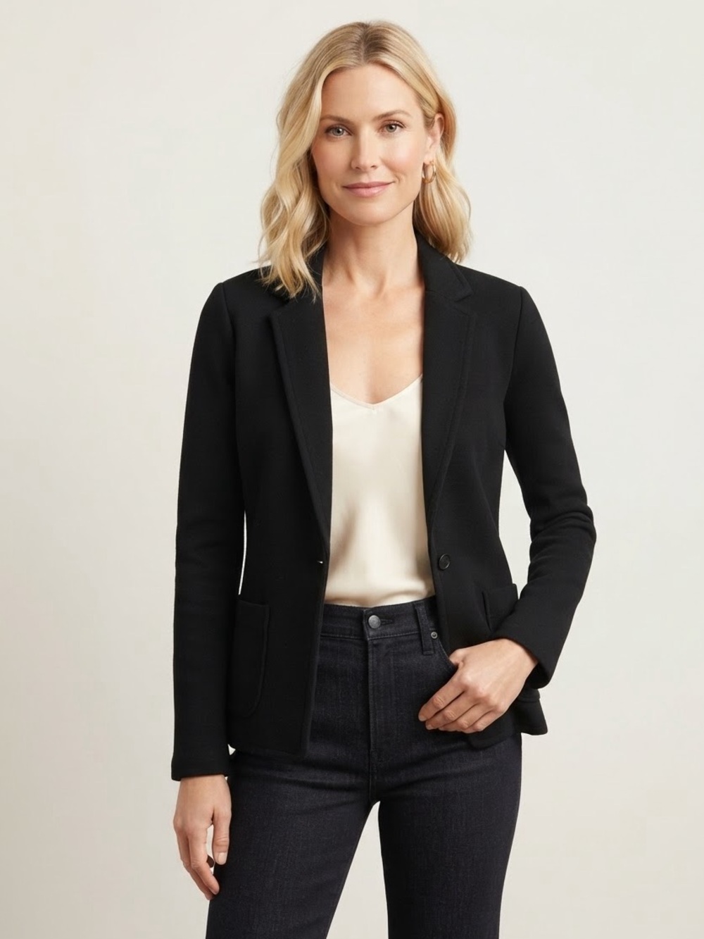 James Perse Sz M Black Casual Minimalist Stretchy Business Casual Blazer Jacket